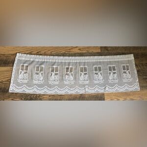 Lace Valance Cat Sitting on Window White Farm House Cottage Granny Chic County